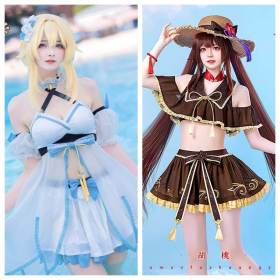 (BFM) Chushoumao Genshin Impact Lumine Hu Tao Bikini Swimsuit Cosplay Costume