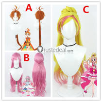 Go! Princess Hirogaru Sky! Pretty Cure Cure Flora Cure Wing Cure Prism Pink Yellow Orange Cosplay Wig