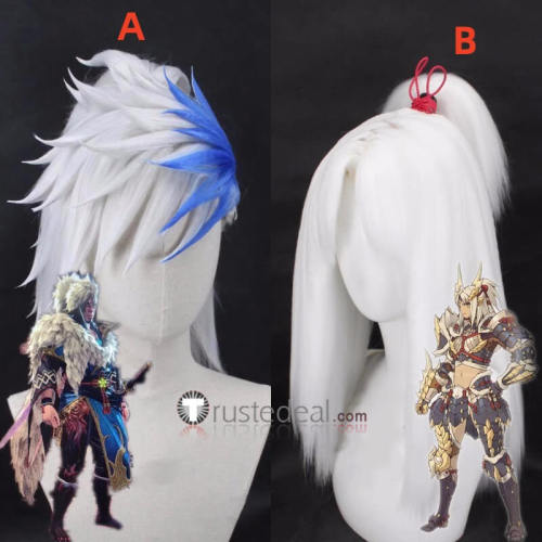 Monster Hunter Rise Azure Age Alpha Rathalos Female Armor White Silver Styled Cosplay Wig