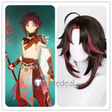 Genshin Impact Lyney and Lynette Twins New Skin Red Xiao Cosplay Wig