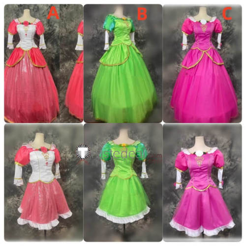 Barbie in the 12 Dancing Princesses Genevieve Pink Green Red Cosplay Costume