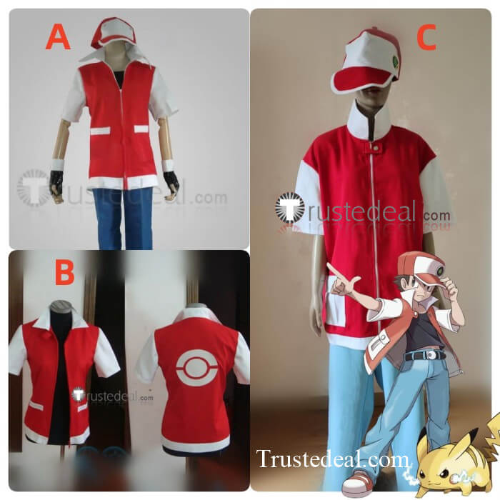 A POKéMON Trainer with a red jacket on a black T-shi