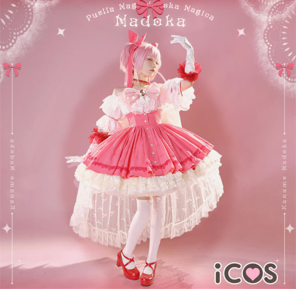 iCOS Puella Magi Madoka Magica Walpurgisnacht Rising Movie Kaname Madoka Pink Lolita Dress Cosplay Costume