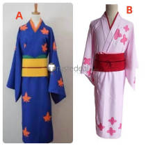 Gintama Zurako Pako Katsura Kotarou Gintoki Female Blue Pink Kimono Cosplay Costume