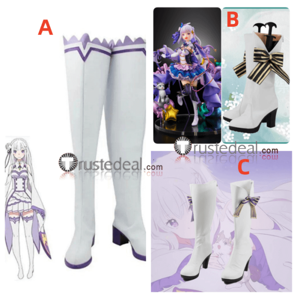 ReZero kara Hajimeru Isekai Seikatsu Emilia Elf Idol White Cosplay Shoes Boots