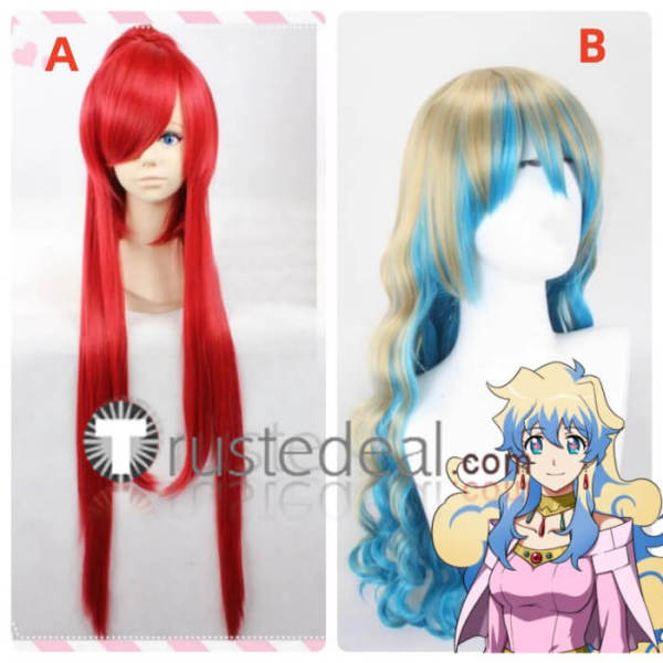 Gurren Lagann Yoko Littner Nia Teppelin Blonde Blue Long Red Ponytail Cosplay Wig