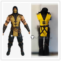 Mortal Kombat Scorpion Hanzo Hasashi Yellow Black Cosplay Costume