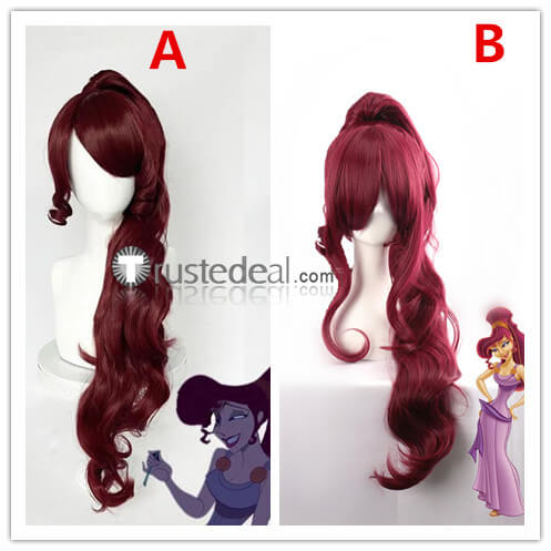 Hercules Megara Meg Dark Wine Red Ponytail Cosplay Wig Disney