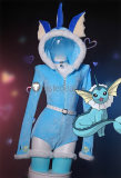 Pokemon Gijinka Vaporeon Glaceon Blue Fluffy Jumpsuit Bunny Suit Cosplay Costume