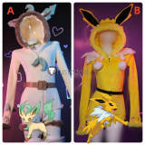 Pokemon Gijinka Leafeon Jolteon Fluffy Jumpsuit Cosplay Costume