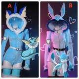 Pokemon Gijinka Vaporeon Glaceon Blue Fluffy Jumpsuit Cosplay Costume