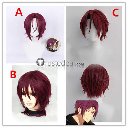 Free Iwatobi Swim Club Rin Matsuoka Wine Red Cosplay Wig