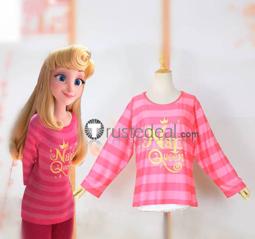 Wreck-It Ralph 2 Princess Aurora Pink Shirt Nap Queen PJs Pajamas Cosplay Costume