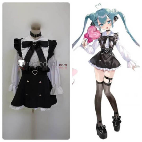 Vocaloid Fashion Subculture Hatsune Miku Black White Cosplay Costume