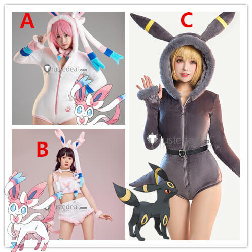 Pokemon Gijinka Sylveon Umbreon Fluffy Jumpsuit Bunny Suit Pink