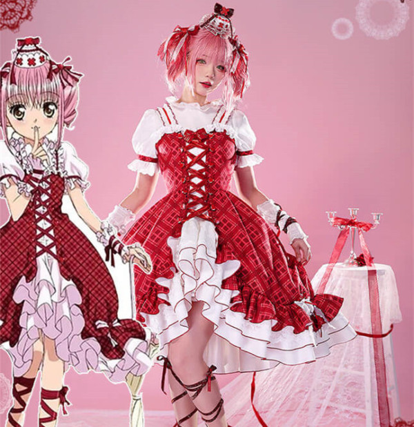 ICOS Shugo Chara Amu Hinamori DVD Cover Red White Lolita Dress Cosplay Costume