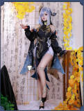 Genshin Impact Frostflower Dew Shenhe Twilight Blossom Ganyu New Outfit Black Cheongsam Cosplay Costume 2