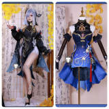Genshin Impact Frostflower Dew Shenhe Twilight Blossom Ganyu New Outfit Black Cheongsam Cosplay Costume 2