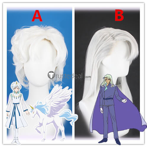 Sailor Moon Helios Pegasus Kunzite White Silver Styled Cosplay Wig