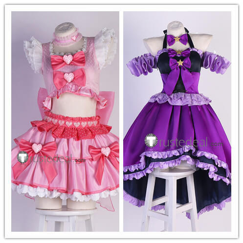 Shugo Chara Utau Hoshina Amu Hinamori Idol Pink Purple Lolita Dress Cosplay Costume