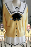 Kimi to Kanojo to Kanojo no Koi Mukou Aoi Miyuki Sone White Black School Uniform Yellow Cardigan Cosplay Costume 2