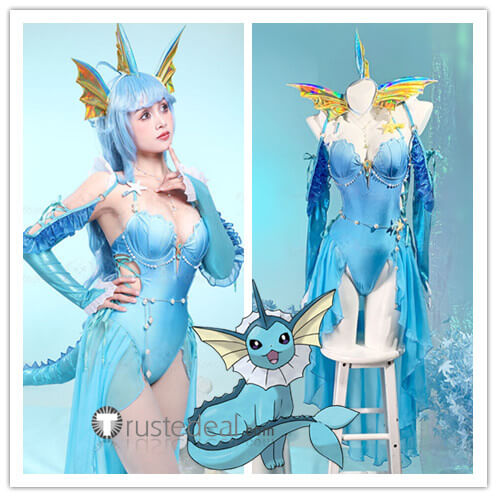 Pokemon Gijinka Vaporeon Blue Jumpsuit Swimsuit Cosplay Costume