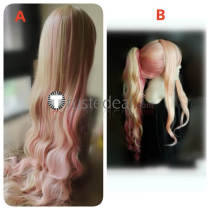 Macross Frontier Sheryl Nome Long Blonde Pink Curl Ponytail Cosplay Wigs