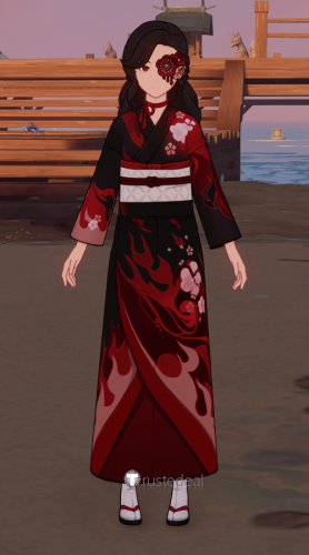 Genshin Impact Hanyuuda Chizuru Red Kimono Cosplay Costume