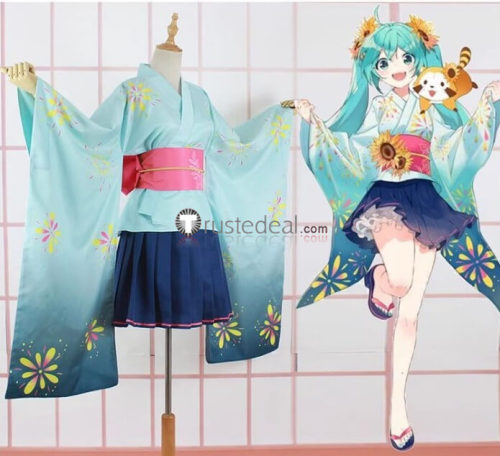 Vocaloid Hatsune Miku Rascal Collab Raccoon 2023 Summer Kimono Cosplay Costume