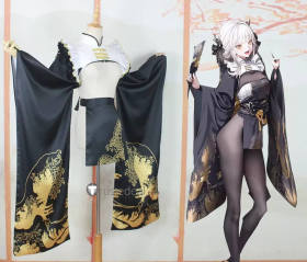 Goddess of Victory Nikke Blanc White Rabbit Black Cheongsam Kimono Cosplay Costume