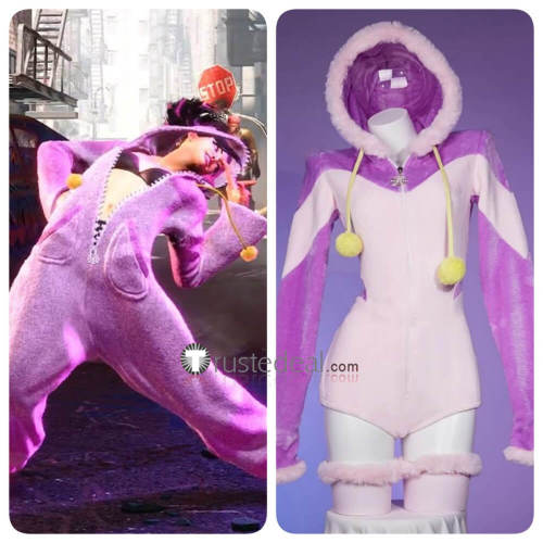 Street Fighter 6 Juri Han Pajama Bunny Suit Pink Purple Cosplay Costume