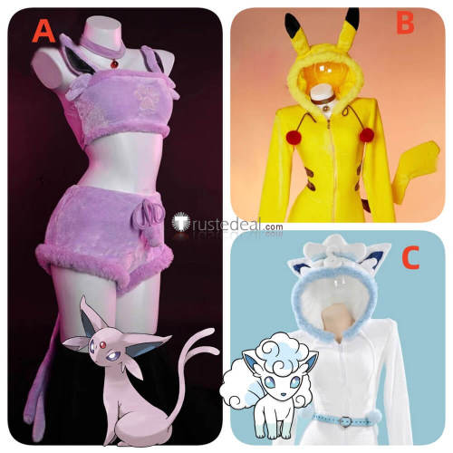 Pokemon Gijinka Alolan Vulpix Espeon Pikachu Fluffy Jumpsuit Bunny Suit Yellow Cosplay Costume