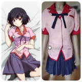 Monogatari Tsubasa Hanekawa Pink Summber School Uniform Cosplay Costume
