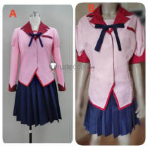 Monogatari Tsubasa Hanekawa Pink Summber School Uniform Cosplay Costume