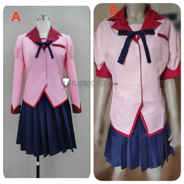 Monogatari Tsubasa Hanekawa Pink Summber School Uniform Cosplay Costume
