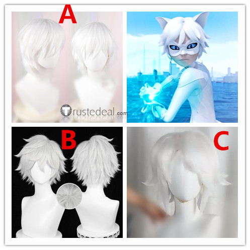 Miraculous Ladybug Cat Blanc White Silver Cosplay Wig