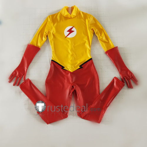 Young Justice Kid Flash Wally West Red Yellow Jumpsuit Cosplay Costume 3
