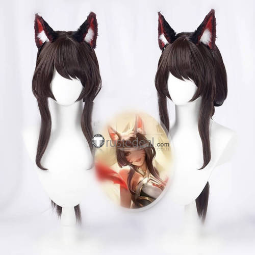 League of Legends LOL Risen Legend Ahri Long Blue Brown Cosplay Wig