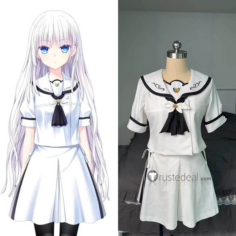 Summer Pockets Shiroha Naruse Women White Dress Carnival Halloween Cosplay Costume