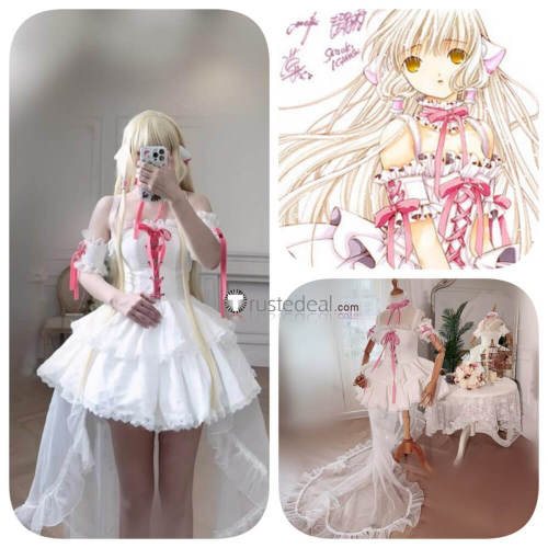 Chobits Chii White Pink Lolita Dress Cosplay Costume