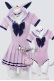 Pokemon Gijinka Eevee Espeon Fluffy Jumpsuit Bunny Sailor Suit Purple Cosplay Costume