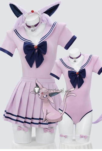 Pokemon Gijinka Eevee Espeon Fluffy Jumpsuit Bunny Sailor Suit Purple Cosplay Costume
