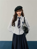 Kyouko & Harry Potter Collaborated Stripe Long Sleeves Blouse and Pleated Skirt