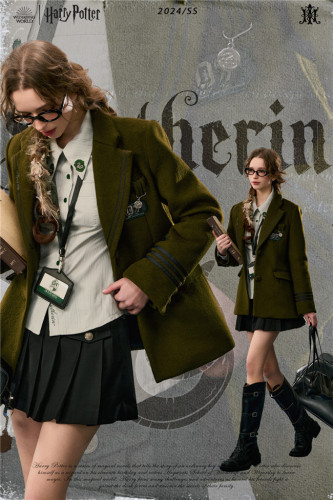 Kyouko & Harry Potter Collaborated Slytherin Hufflepuff Ravenclaw Gryffindor Quilted Wool Suit Coat Jacket