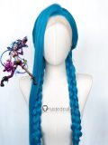 League of Legends Arcane Jinx Powder Vi Long Blue Pink Young Cosplay Wig Lace Front