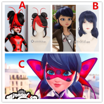 Commission Miraculous World Paris Tales of Shadybug and Claw Noir Shadybug Evil Ladybug Blue Black Red Styled Cosplay Wig Season 6
