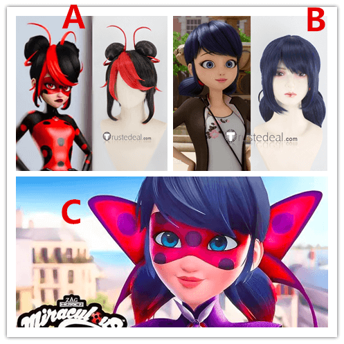 Commission Miraculous World Paris Tales of Shadybug and Claw Noir Shadybug Evil Ladybug Blue Black Red Styled Cosplay Wig Season 6
