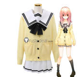 Kimi to Kanojo to Kanojo no Koi Mukou Aoi Miyuki Sone White Black School Uniform Yellow Cardigan Cosplay Costume 3
