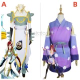 Fairy Tail Erza Scarlet Lightning Empress Armor Combat Purple Kimono Cosplay Costume