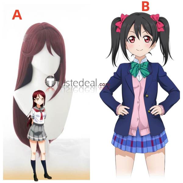 Love Live SR Cheerleader Nico Yazawa Black Ponytails Riko Sakurauchi Red Styled Cosplay Wig